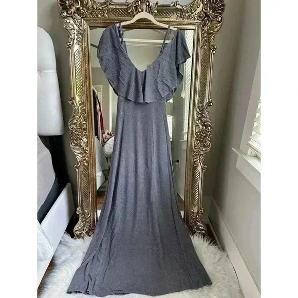 SHOW ME YOUR MUMU Renee Ruffle Maxi Dress ~ Dancing Queen Shine Smoke - Small - Picture 5 of 6